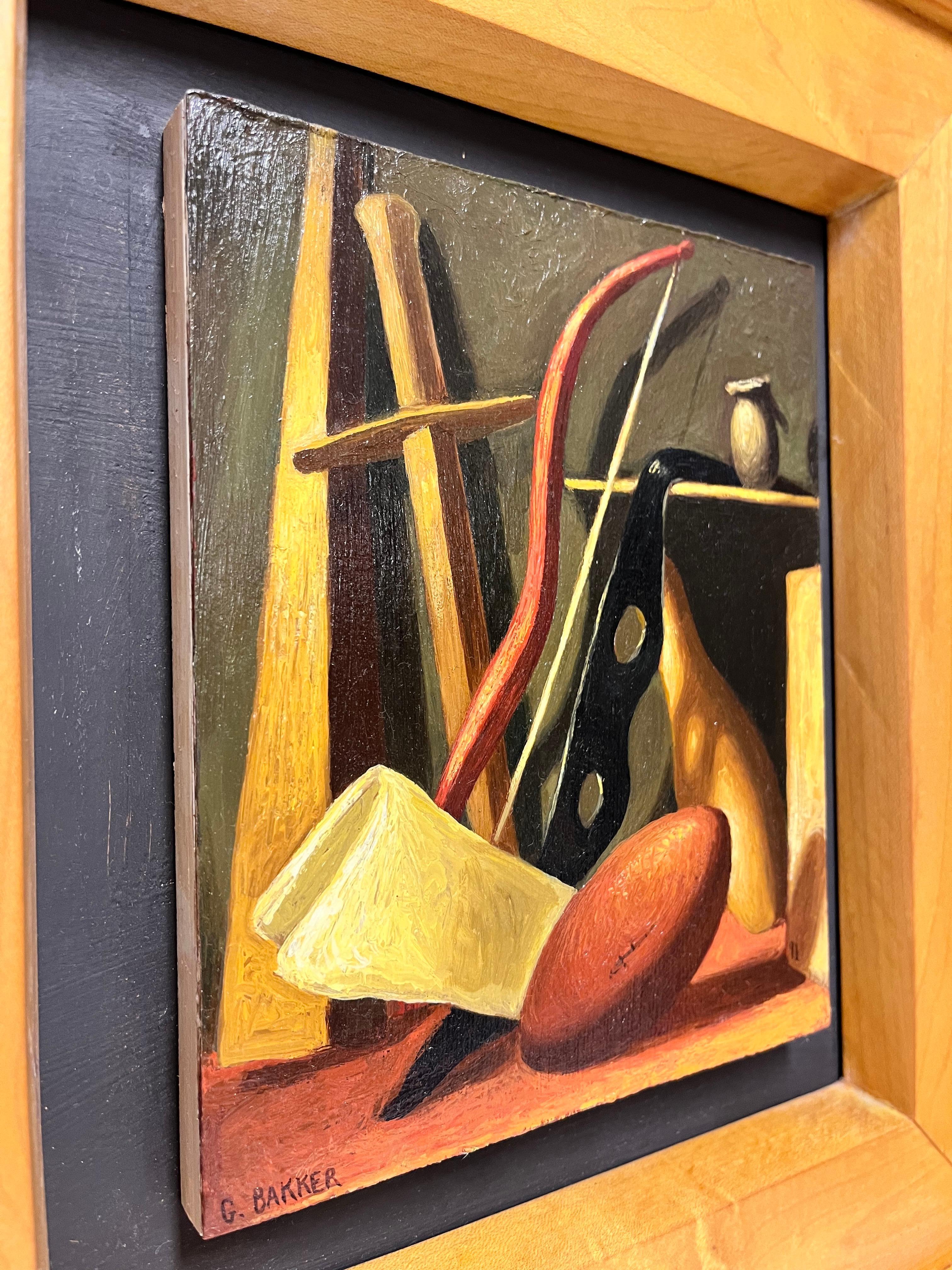 Wood Gabrielle Bakker 1990 Boys Still Life Painting Gallery Provenance Custom Frame For Sale