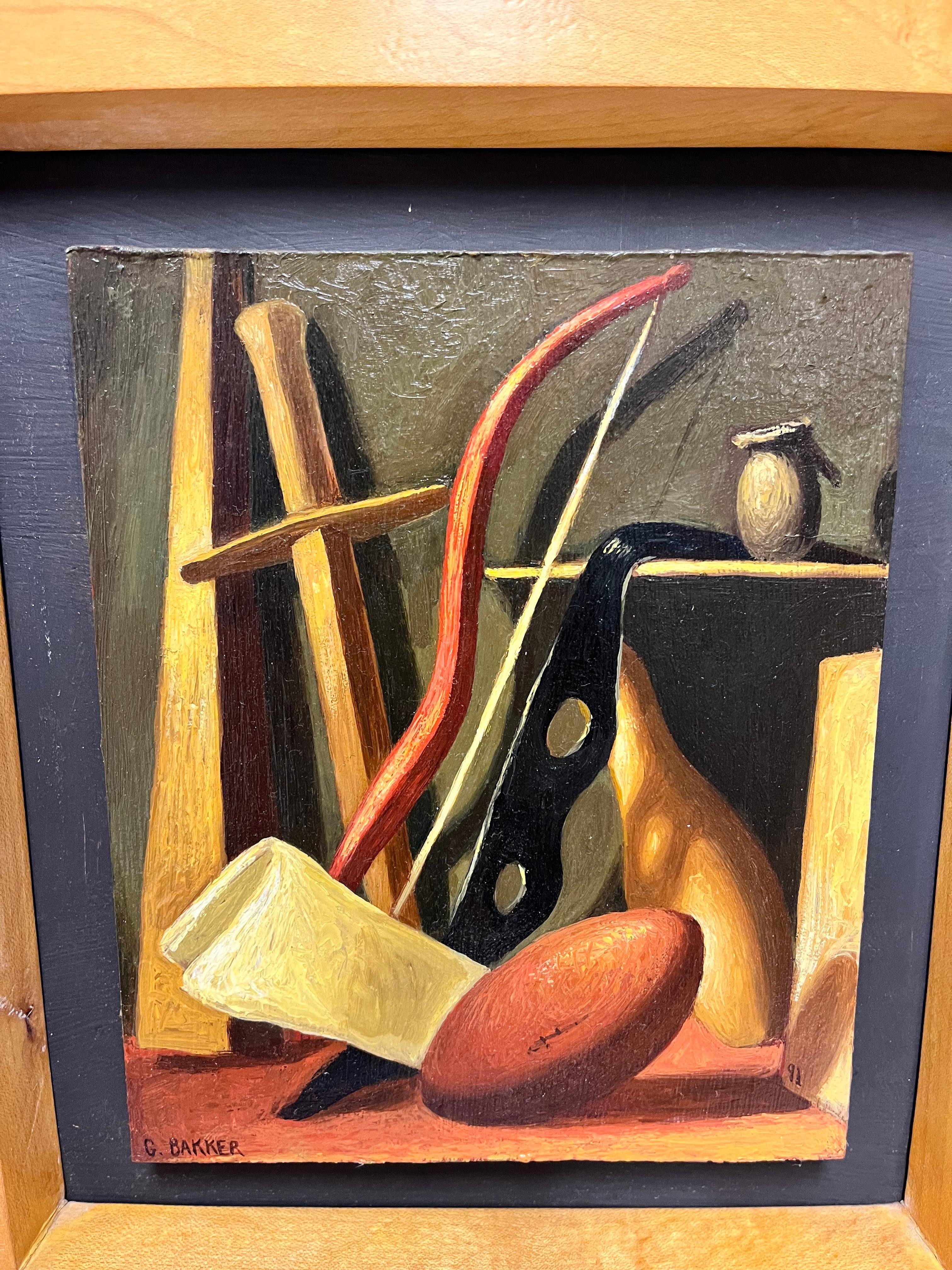 Gabrielle Bakker 1990 Boys Still Life Painting Gallery Provenance Custom Frame For Sale 1