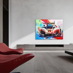 "Breaking Barriers” - Bright Colorful Mixed Media Textured Porsche Car Artwork