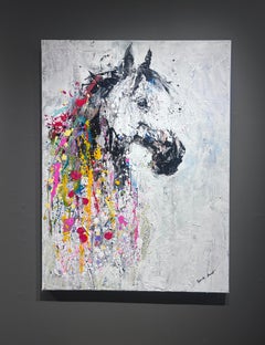 Gabrielle Benot, "Decorato", 48x36 Bright Contemporary Equine Painting on Canvas