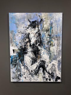 Gabrielle Benot, "Forte", 48x36 Blue Gold Mixed Media Horse Painting