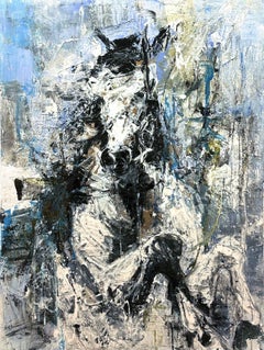 Gabrielle Benot, "Forte", 48x36 Blue Gold Mixed Media Horse Painting