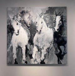 Gabrielle Benot "Freedom Line" 57x60 Black and White Horse Mixed Media Painting