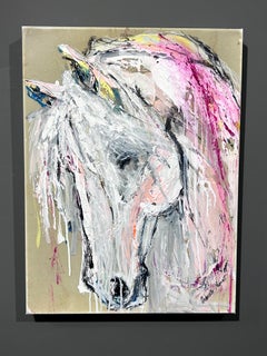 Gabrielle Benot, „In White I“, 24x18 Abstraktes Equine-Porträt Mixed Media