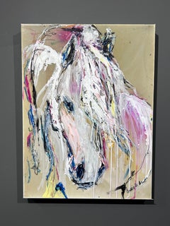 Gabrielle Benot, „In White II“, 24x18 Abstraktes Equine-Porträt Mixed Media