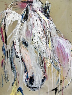 Gabrielle Benot, "In White II", 24x18 Abstract Equine Portrait Mixed Media