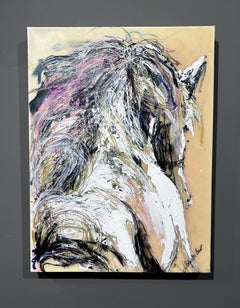 Gabrielle Benot, „In White III“, 24x18 Abstraktes Equine-Porträt Mixed Media