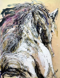 Gabrielle Benot, „In White III“, 24x18 Abstraktes Equine-Porträt Mixed Media