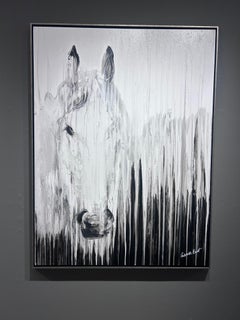 Gabrielle Benot "Mare in the Mist", 48x36 Black and White Equine Painting