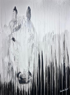 Gabrielle Benot "Mare in the Mist", 48x36 Black and White Equine Painting
