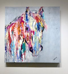 Gabrielle Benot « Merrick II », technique mixte abstraite texturée équine sur toile