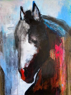 Gabrielle Benot, "Mighty", 48x36 Contemporary Textured Horse Equine Painting 