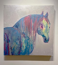 Gabrielle Benot, "Pastel Stance", Abstract Equine Portrait Mixed Media on Canvas