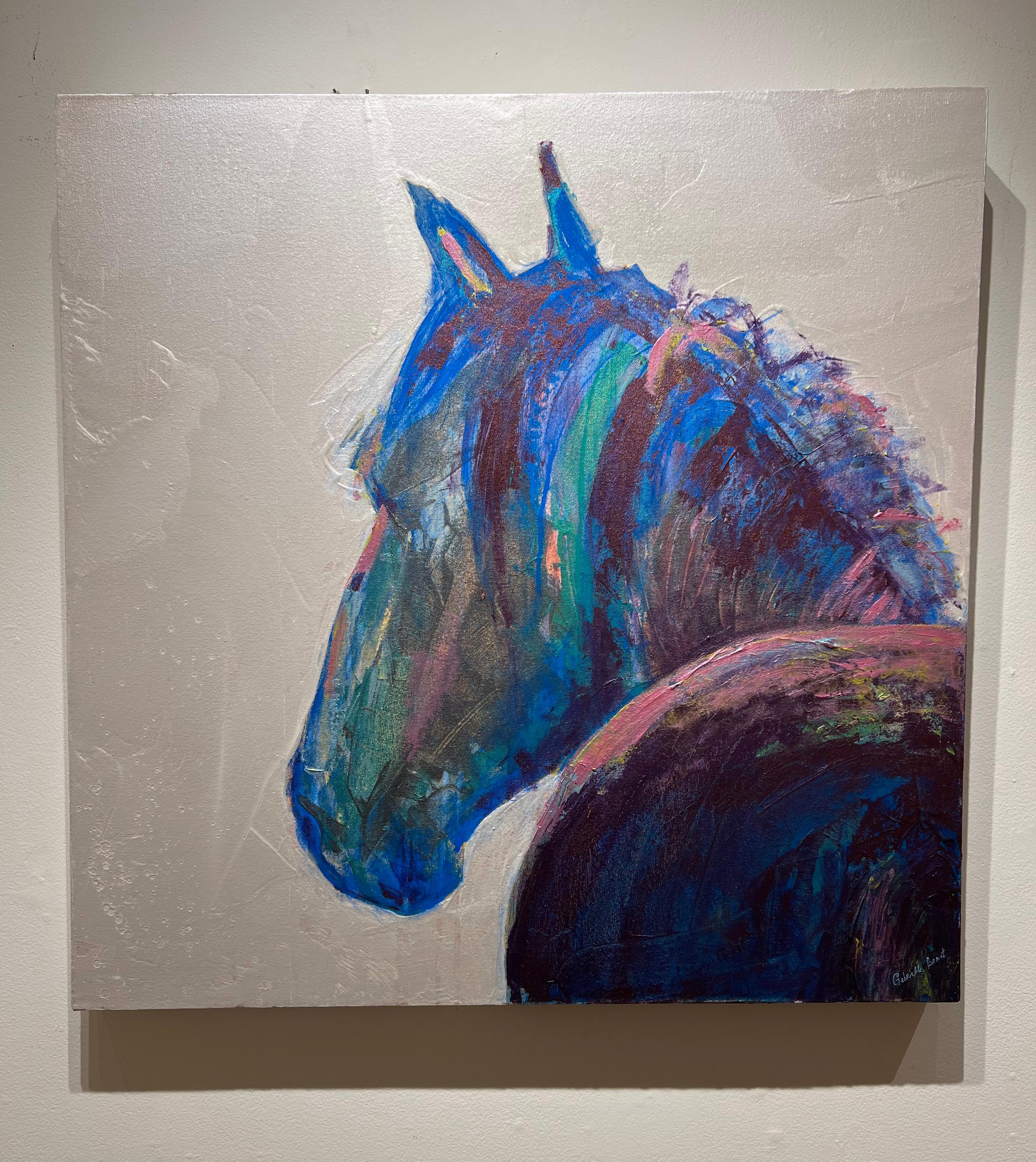 Gabrielle Benot, „Royal Blue“, Abstraktes Equine-Porträt in Mischtechnik auf Leinwand im Angebot 1