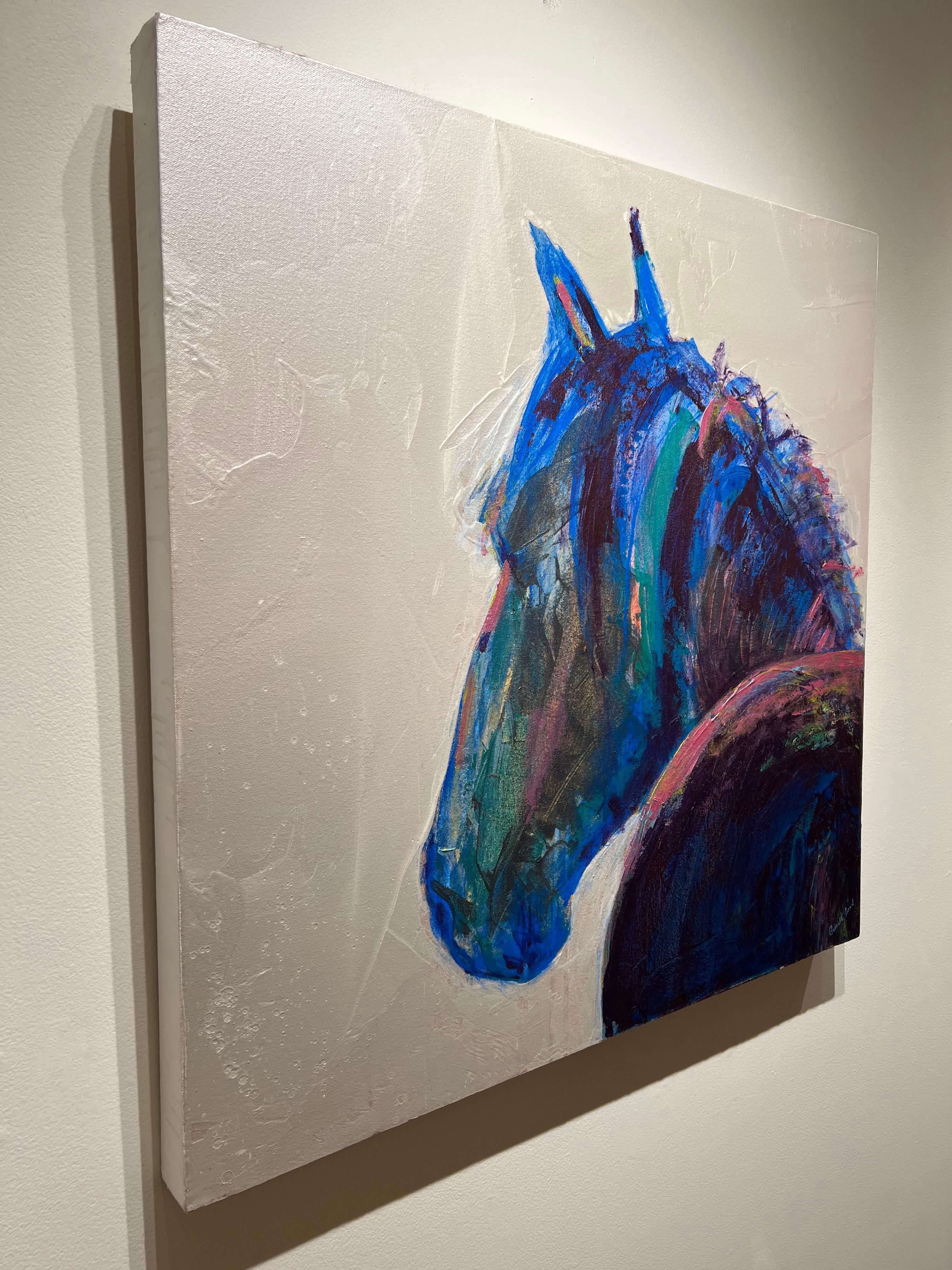 Gabrielle Benot, „Royal Blue“, Abstraktes Equine-Porträt in Mischtechnik auf Leinwand im Angebot 2