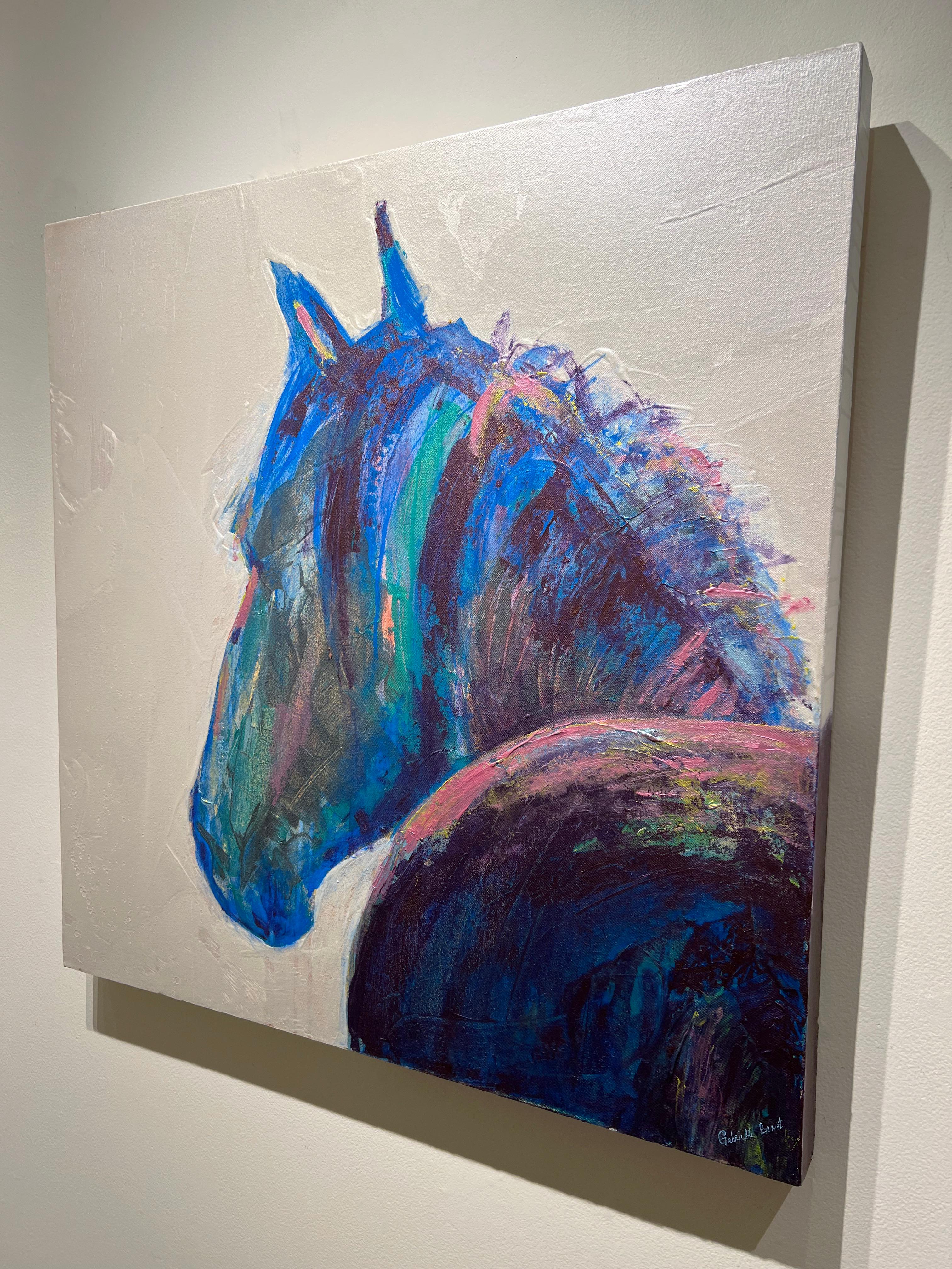 Gabrielle Benot, „Royal Blue“, Abstraktes Equine-Porträt in Mischtechnik auf Leinwand im Angebot 3