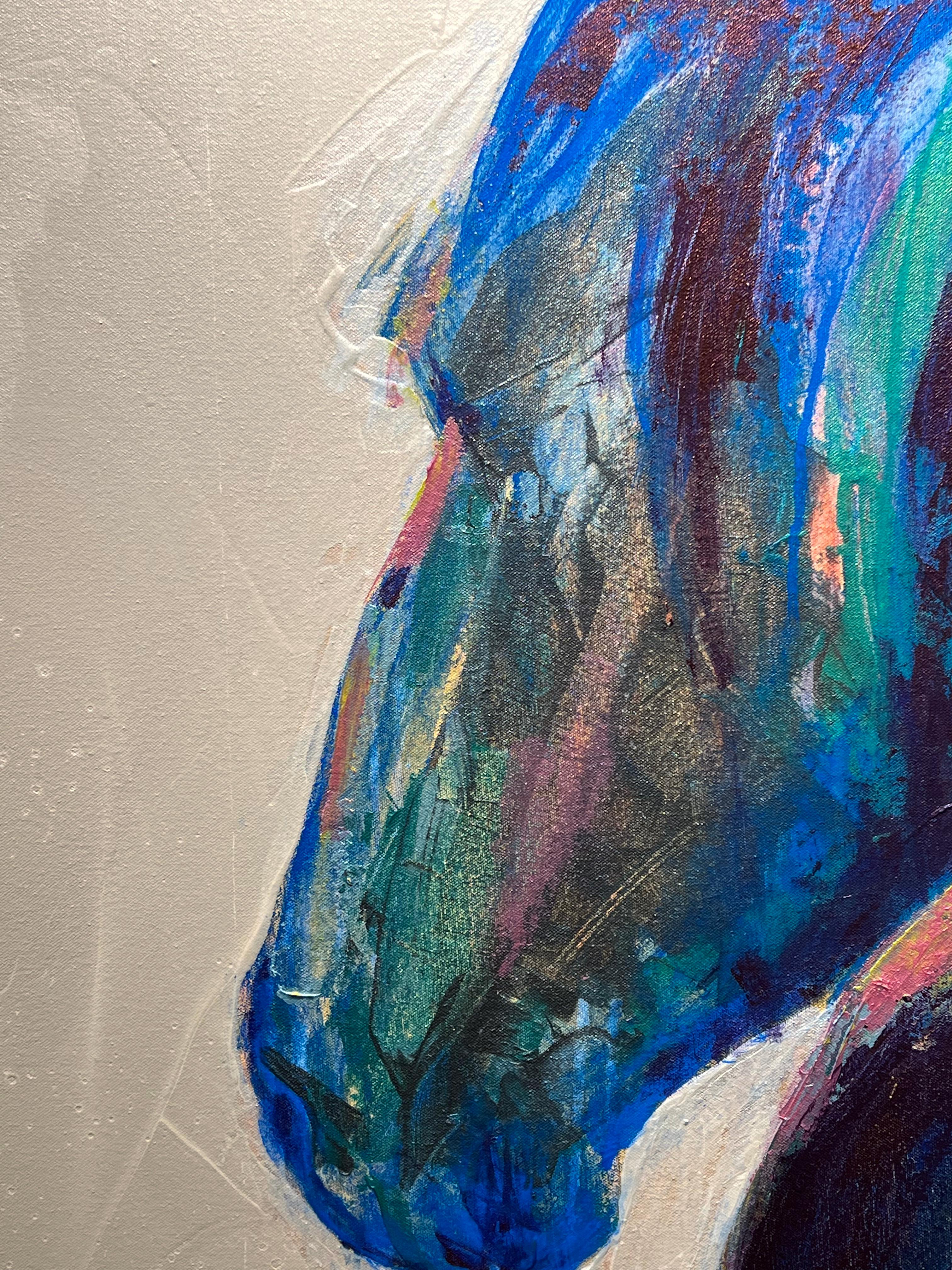 Gabrielle Benot, „Royal Blue“, Abstraktes Equine-Porträt in Mischtechnik auf Leinwand im Angebot 4