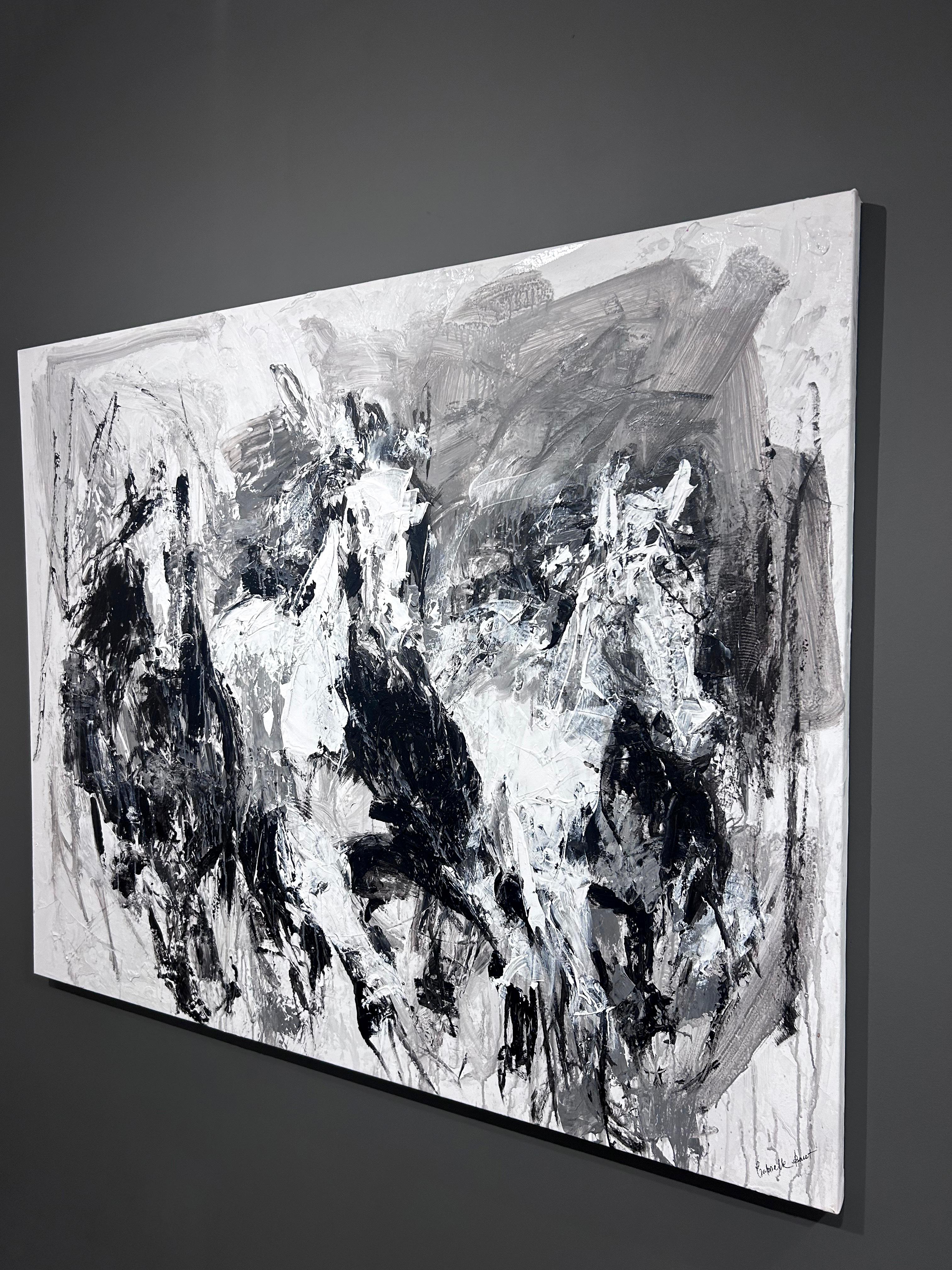 Gabrielle Benot, „Unbridled Fusion“, 47x58 Schwarzes und weißes Pferdgemälde im Angebot 2
