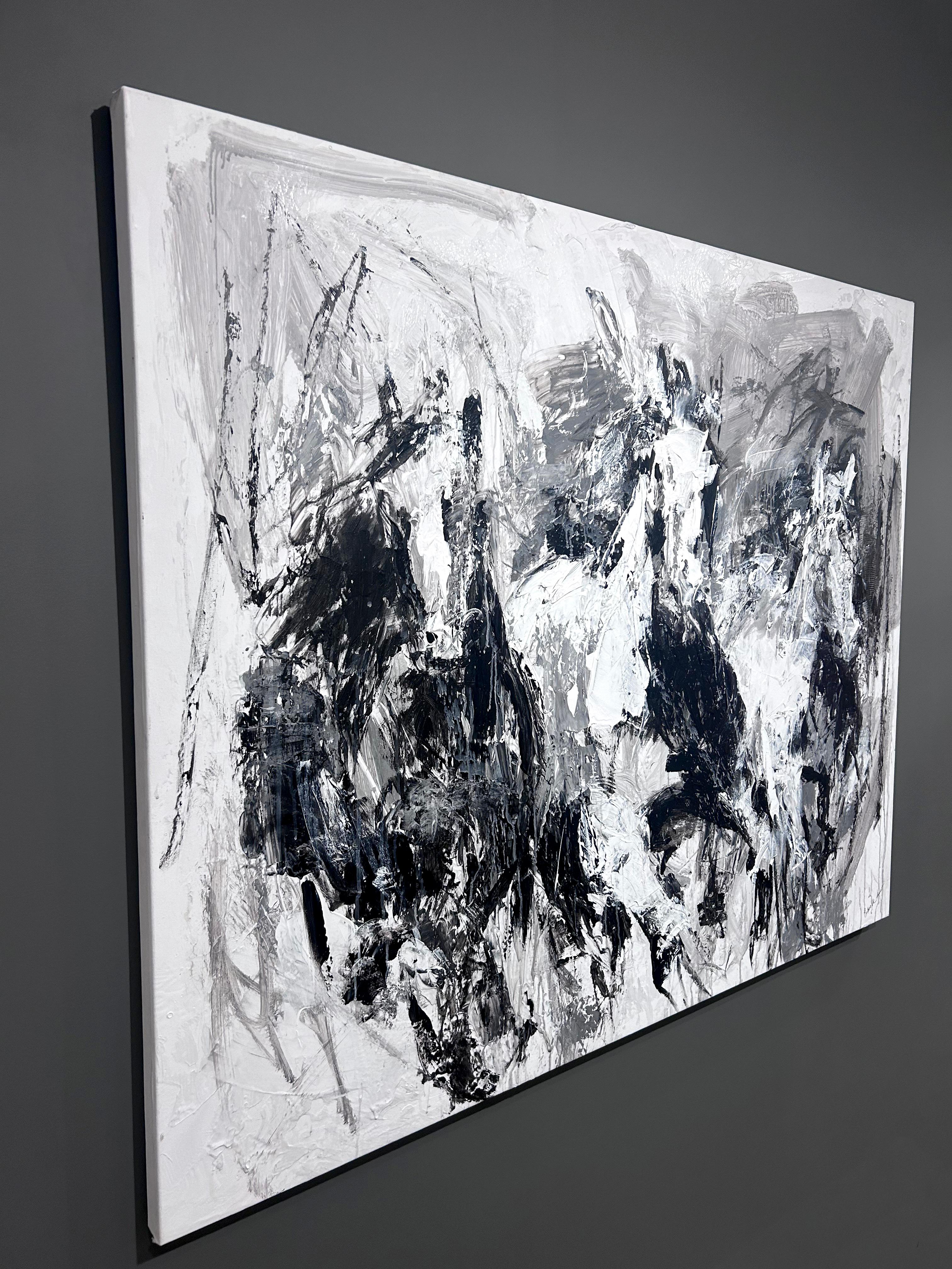 Gabrielle Benot, „Unbridled Fusion“, 47x58 Schwarzes und weißes Pferdgemälde im Angebot 3