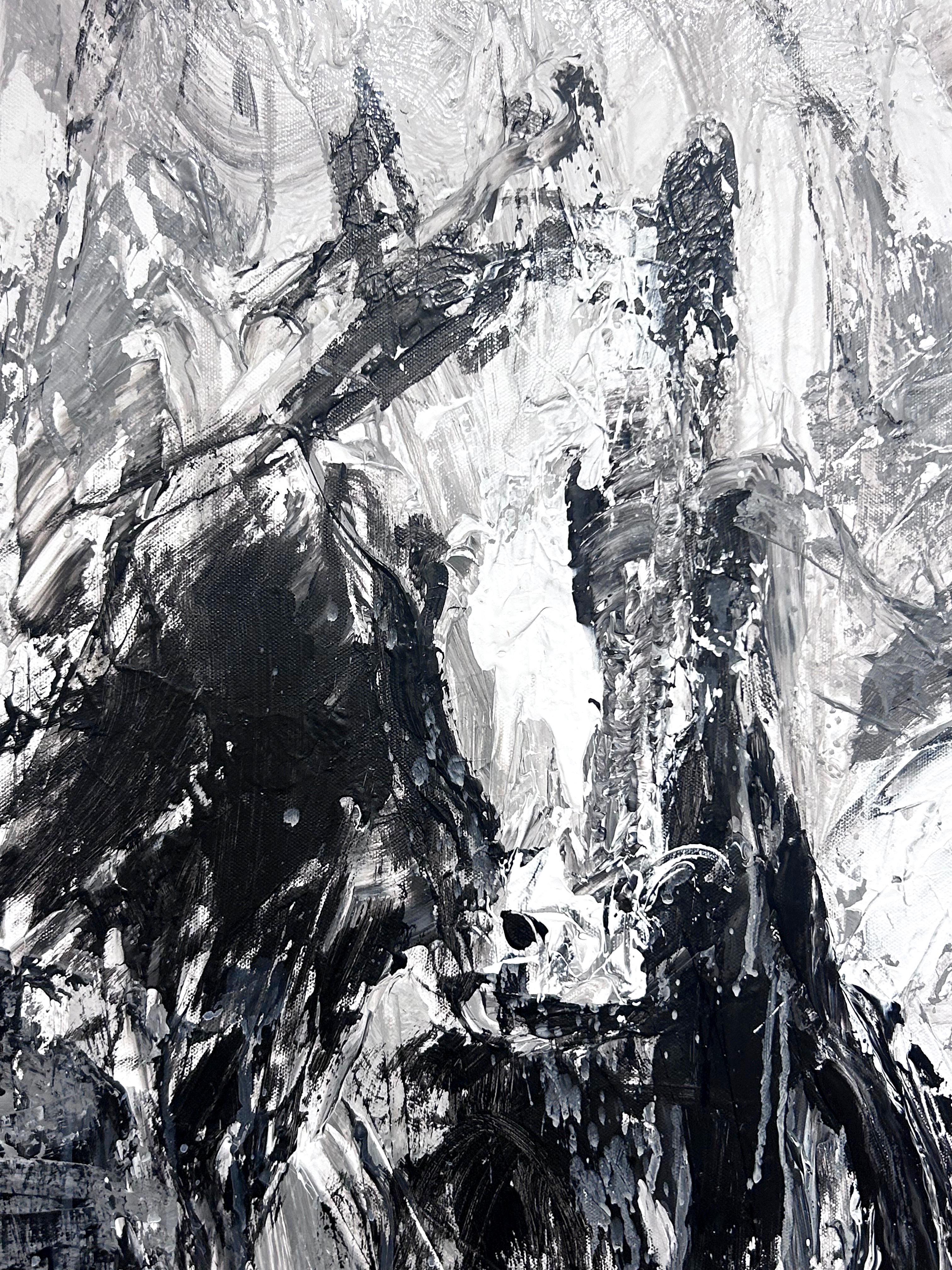 Gabrielle Benot, „Unbridled Fusion“, 47x58 Schwarzes und weißes Pferdgemälde im Angebot 4
