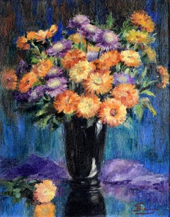 Chrysanthemums in a Vase - Belgian Impressionist Flowers Still Life Painting