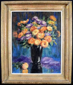 Chrysanthemums in a Vase - Belgian Impressionist Flowers Still Life Painting