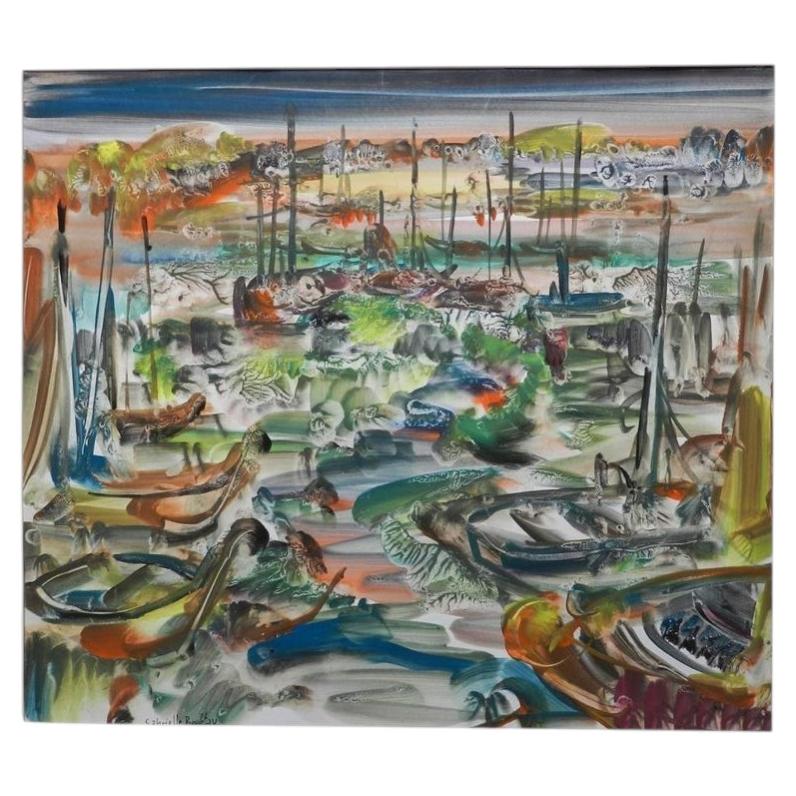 Gabrielle Bouffay, Saint Tropez. Gouache Aquarellée. Circa 1970