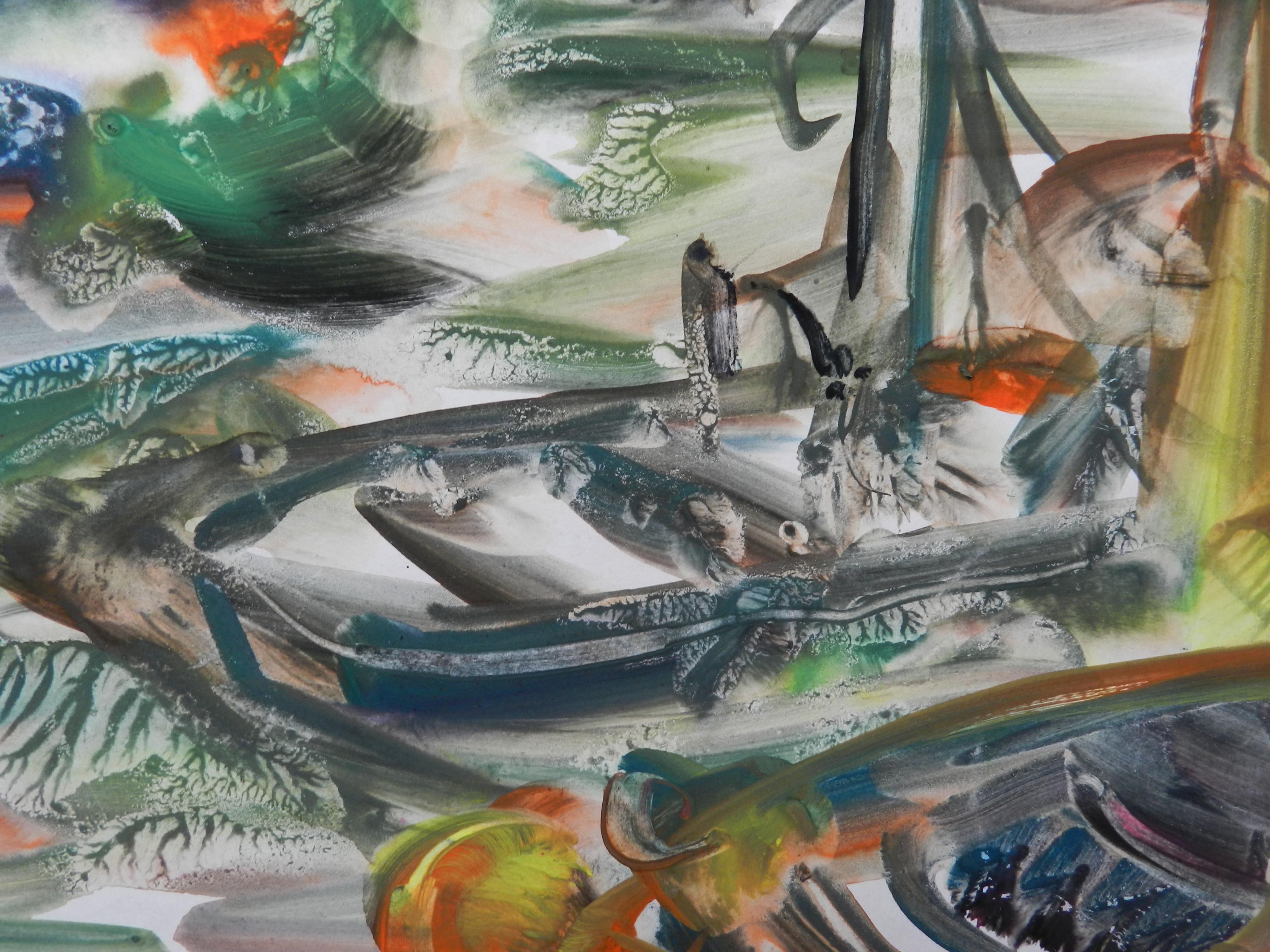 Gabrielle Bouffay, Saint Tropez. Aquarellierte Gouache, um 1970.