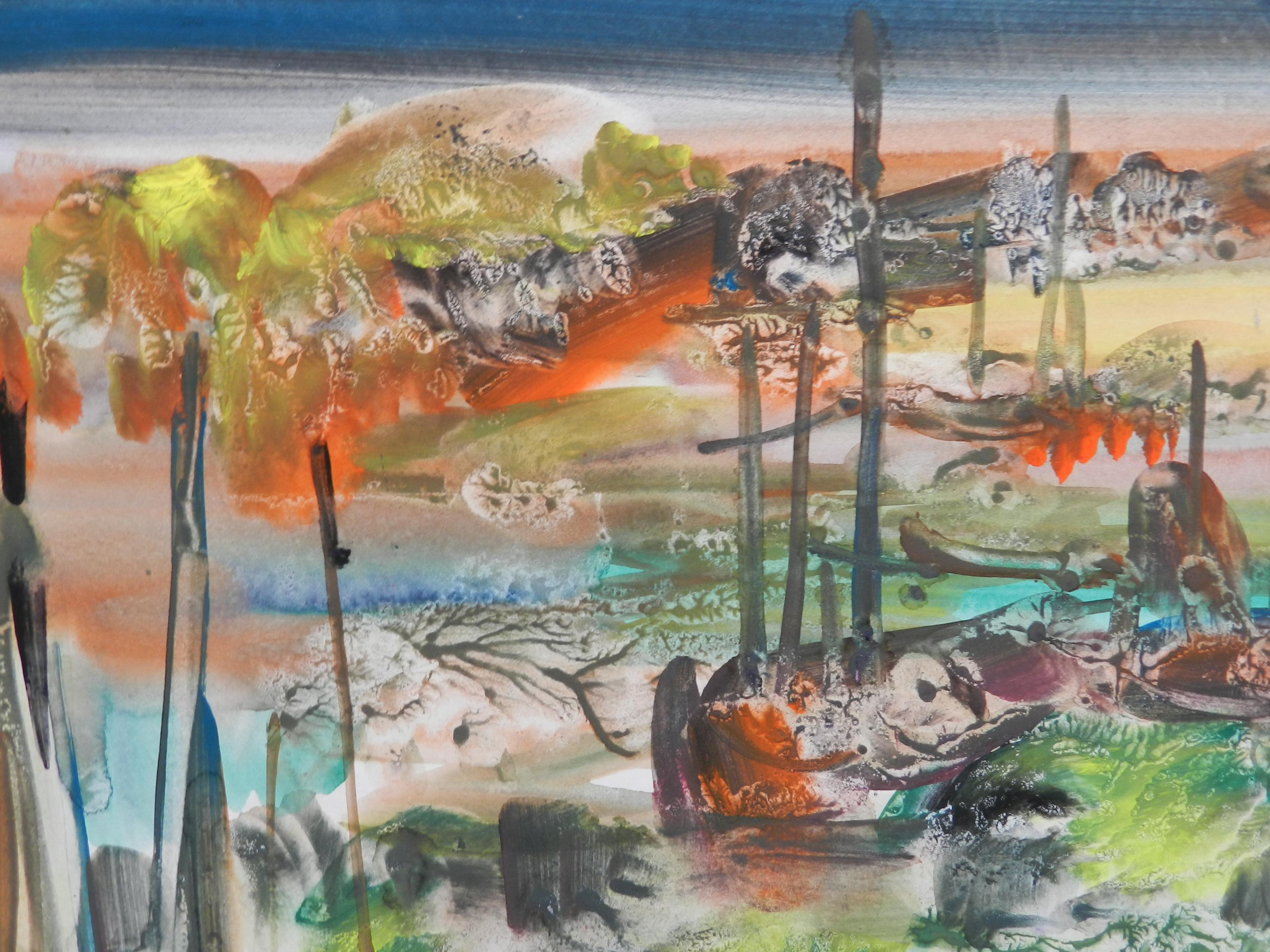 Gabrielle Bouffay, Saint Tropez. Aquarell-Gouache, um 1970 (Französisch) im Angebot