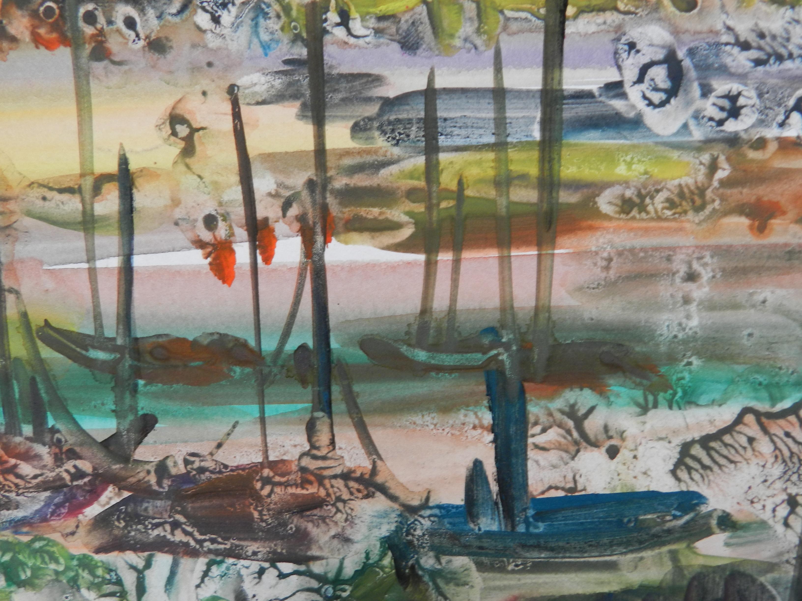 Gabrielle Bouffay, Saint Tropez. Aquarell-Gouache, um 1970 (Ende des 20. Jahrhunderts) im Angebot