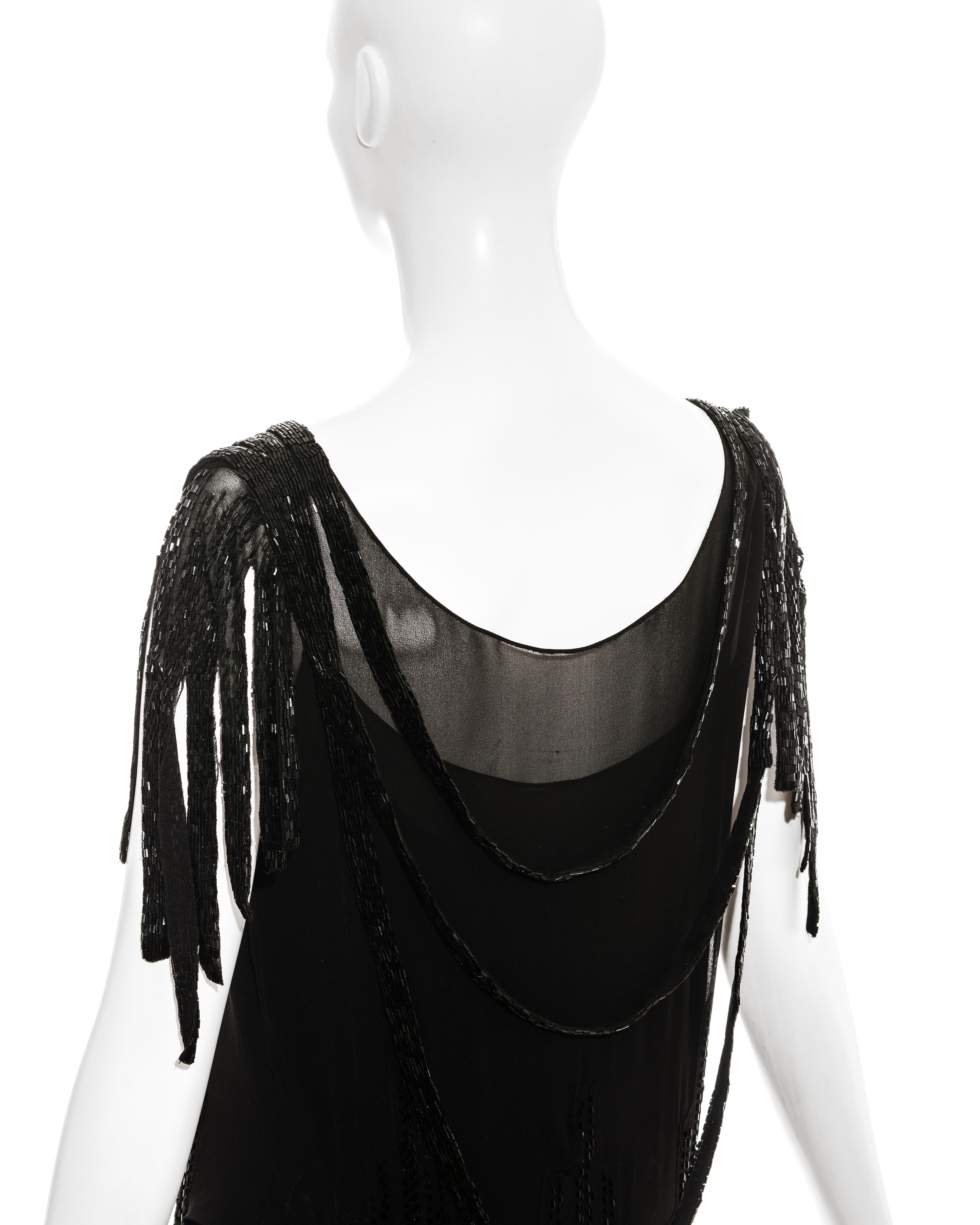 Women's Gabrielle Chanel couture black silk beaded flapper dress, c. 1924 - 1926