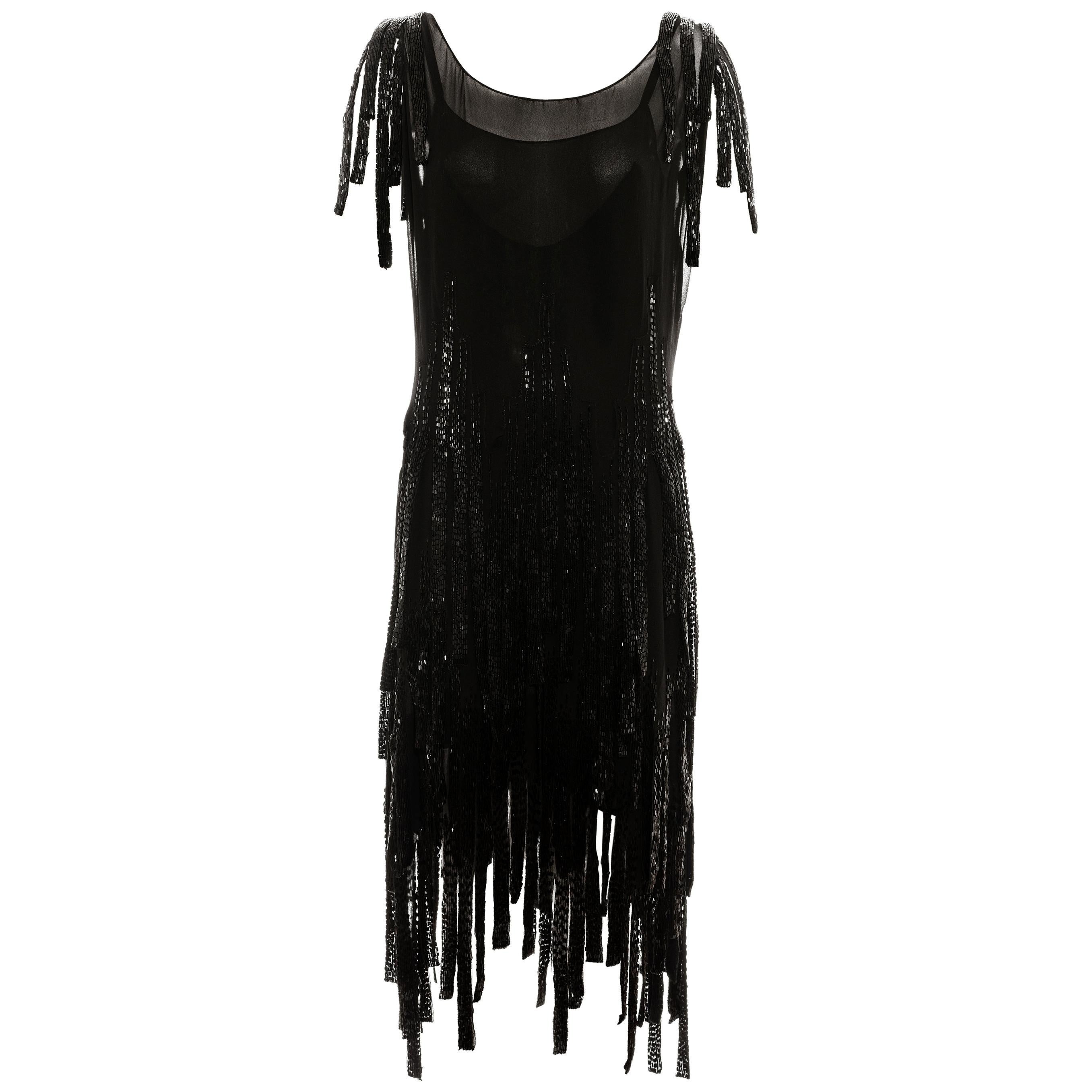 Gabrielle Chanel couture black silk beaded flapper dress, c. 1924 - 1926 at  1stDibs