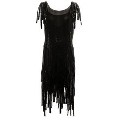 Antique Gabrielle Chanel couture black silk beaded flapper dress, c. 1924 - 1926