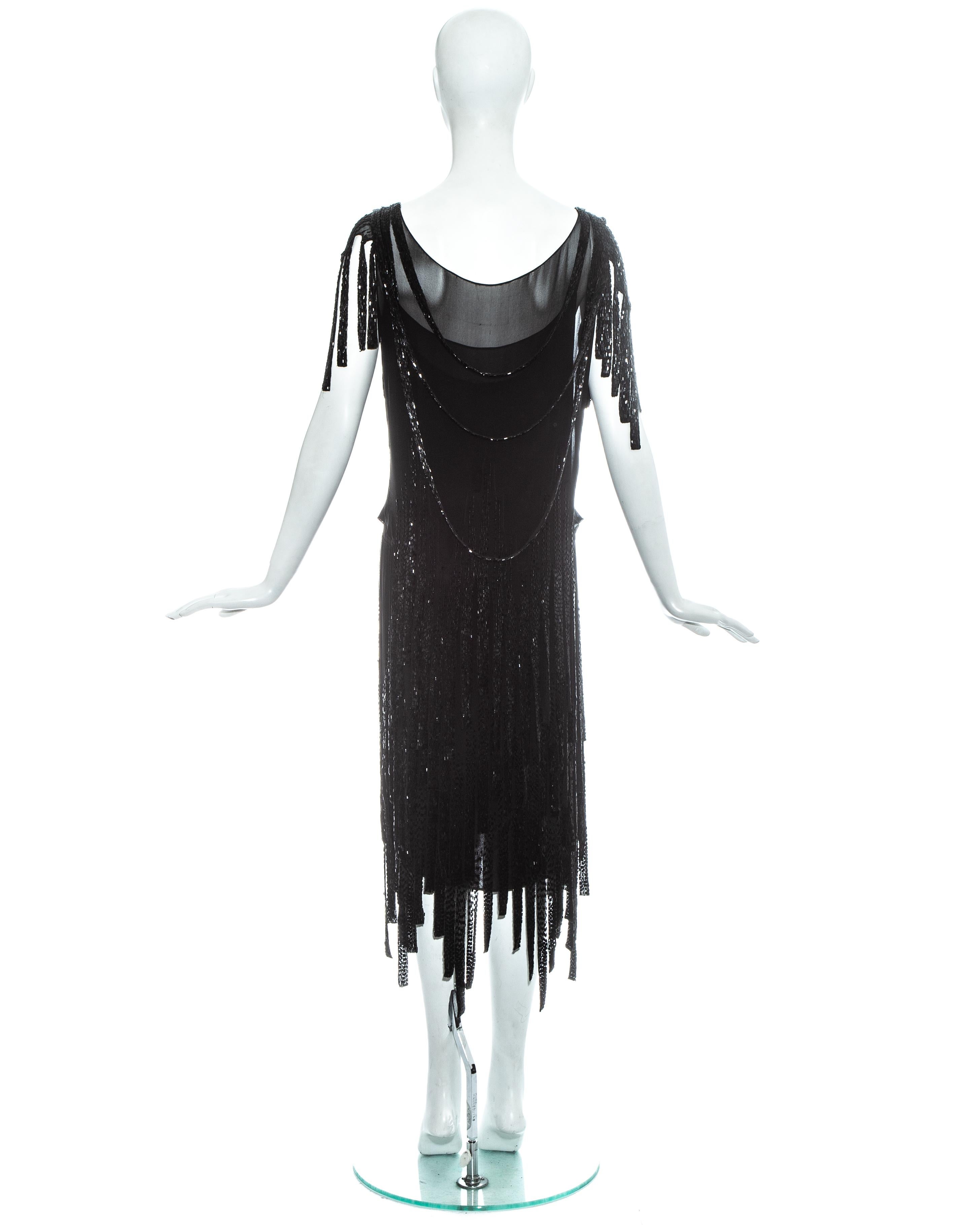 Women's Gabrielle Chanel Haute Couture black silk beaded flapper dress, c. 1926