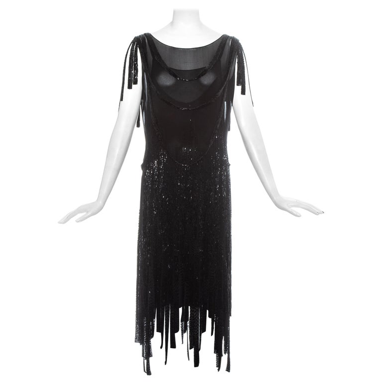 Gabrielle Chanel Haute Couture black silk beaded flapper dress, c
