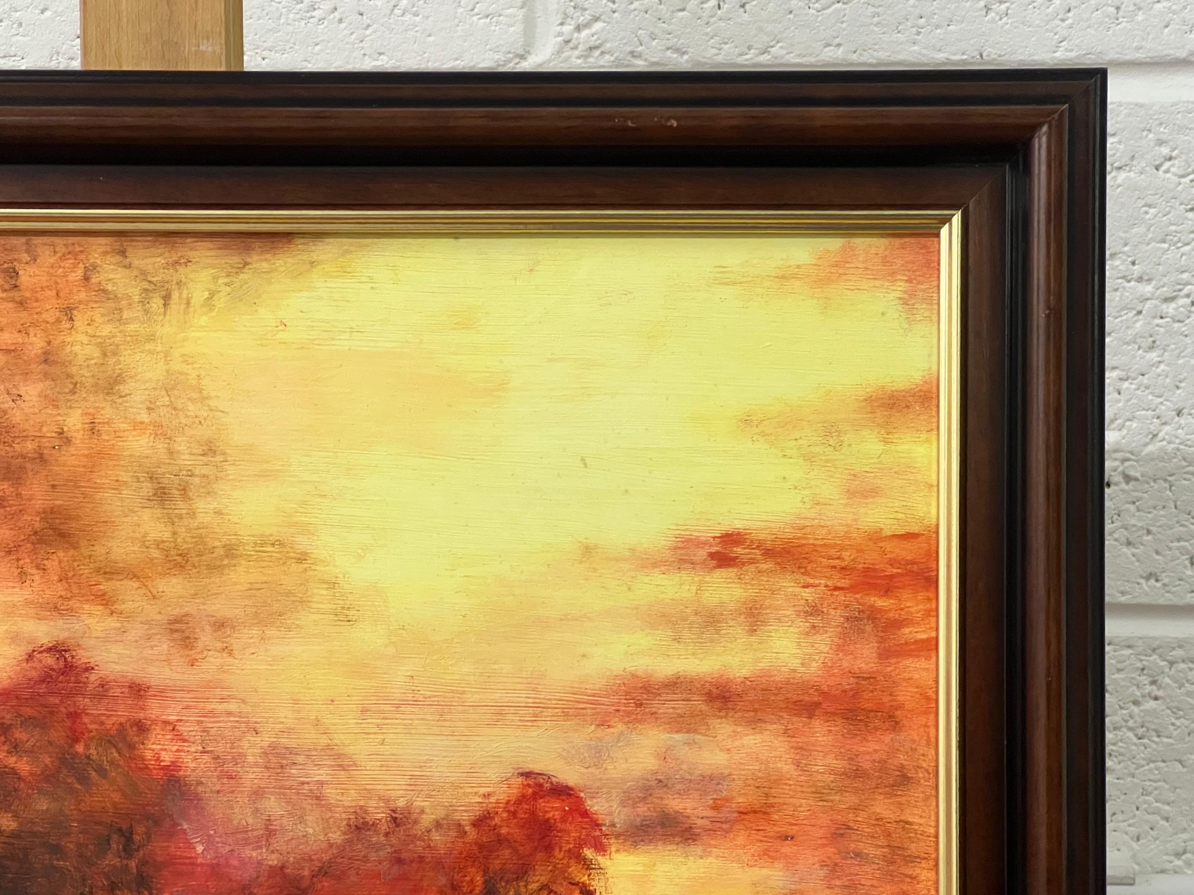 Tree Landscape Sunset with Oranges & Yellows by British Artist For Sale 6
