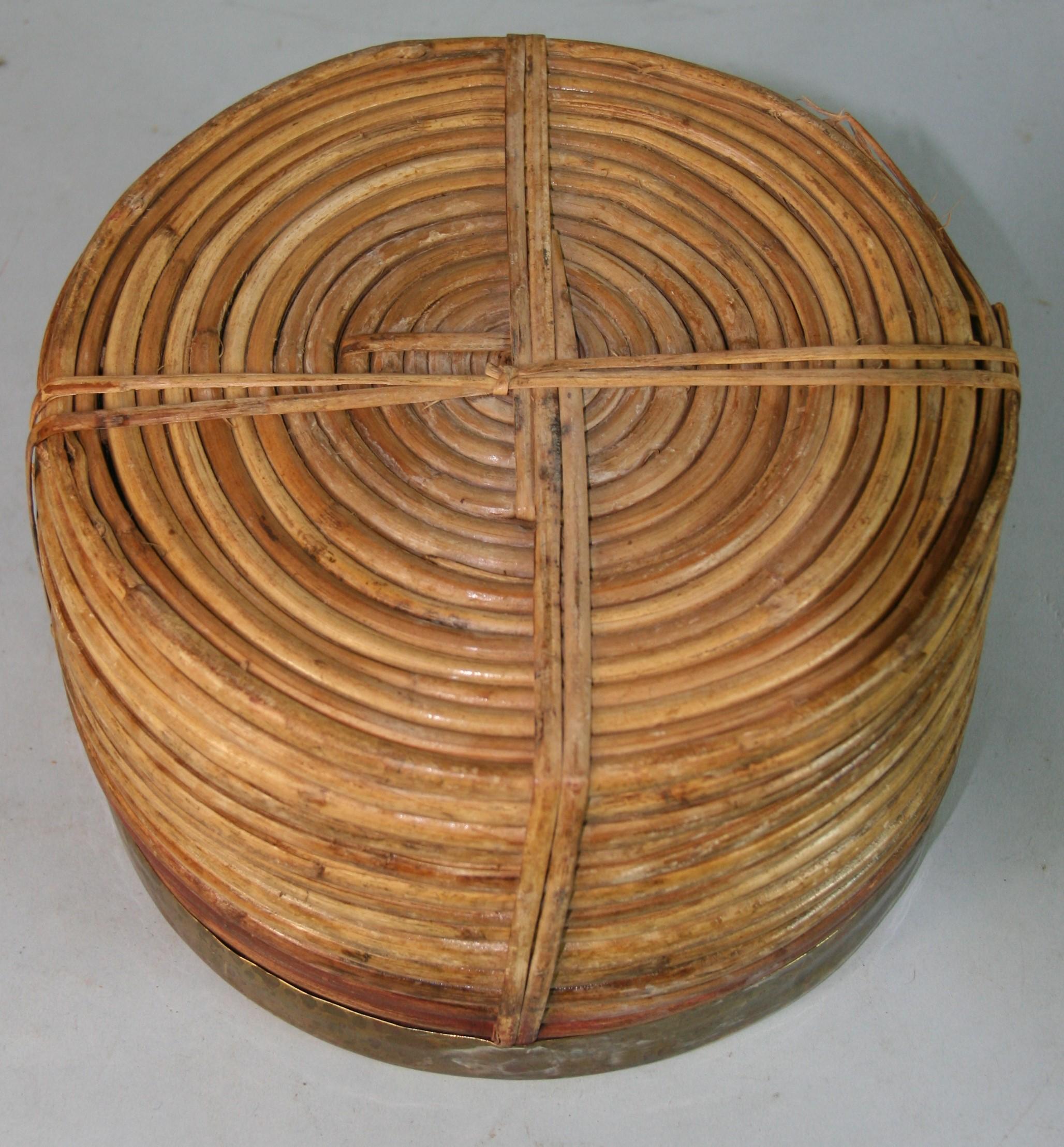 Gabrielle Crespi Inspired Rattan and Brass Trimmed Basket , Italy 1970 For Sale 3