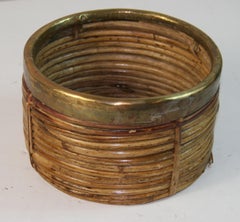 Gabrielle Crespi  Rattan and Brass Trimmed Basket , Italy 1970