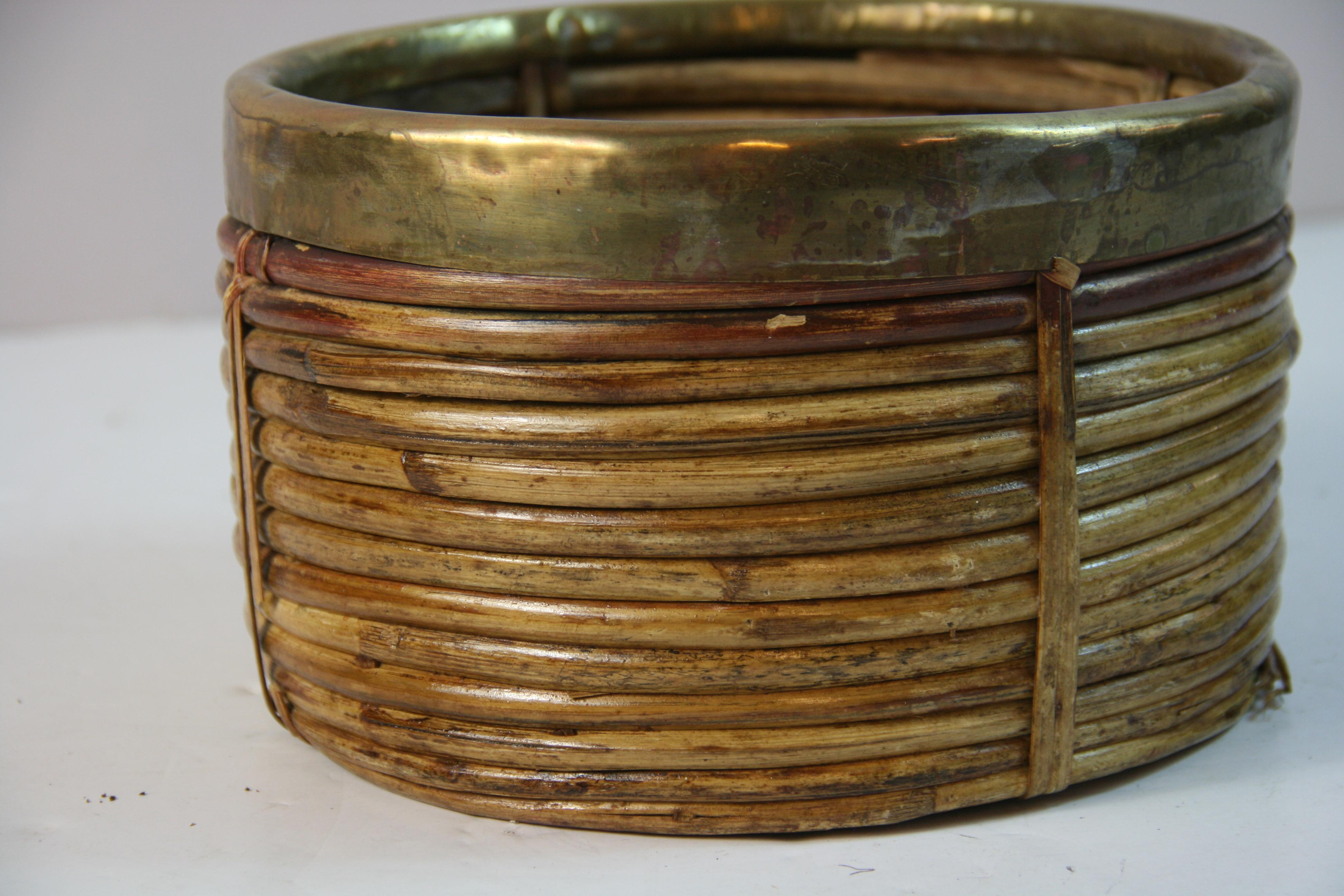 Gabrielle Crespi  Rattan and Brass Trimmed Basket , Italy 1970 For Sale 1