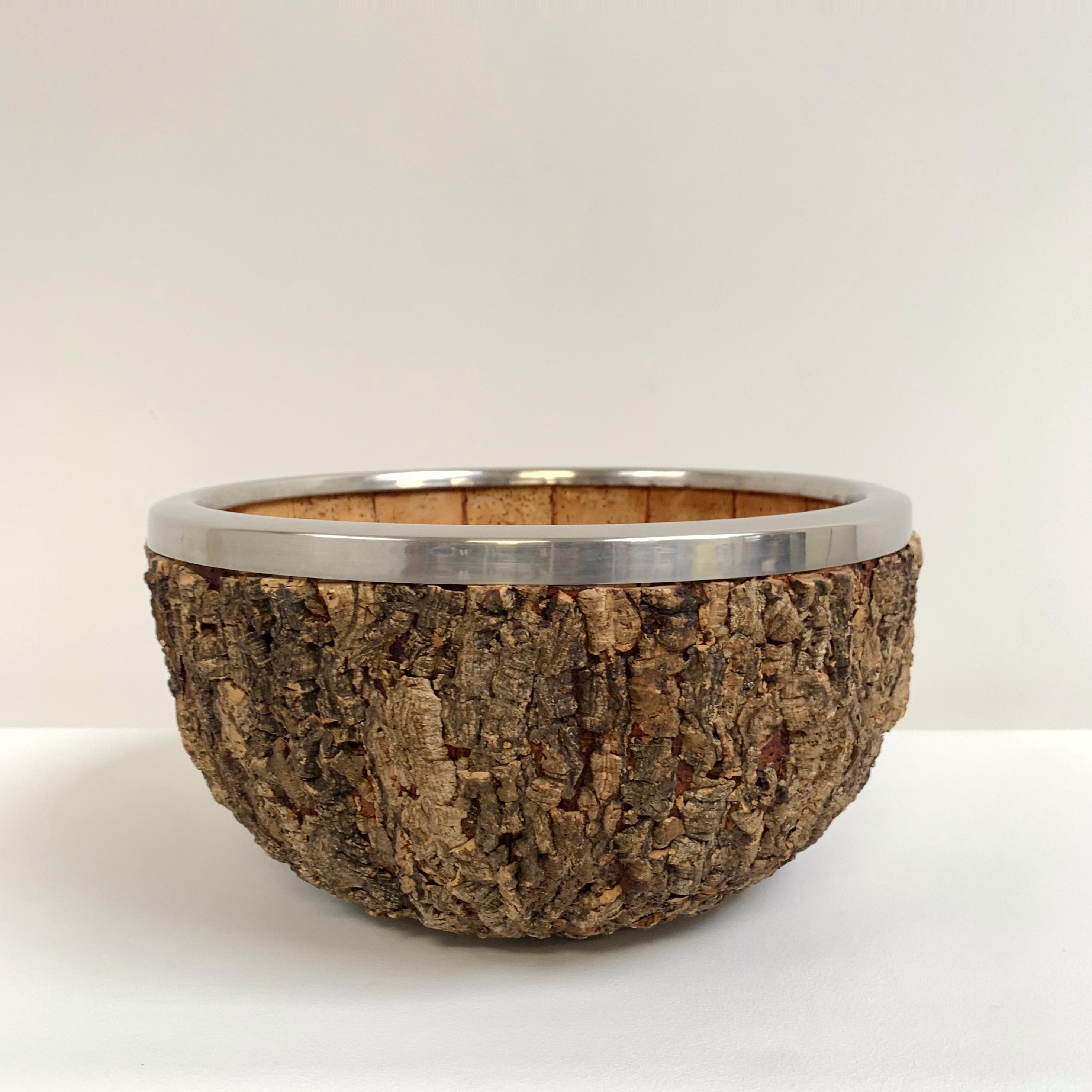 Mid-Century Modern Gabrielle Crespi Signed Large Cork Bowl, circa 1974, Italy. For Sale