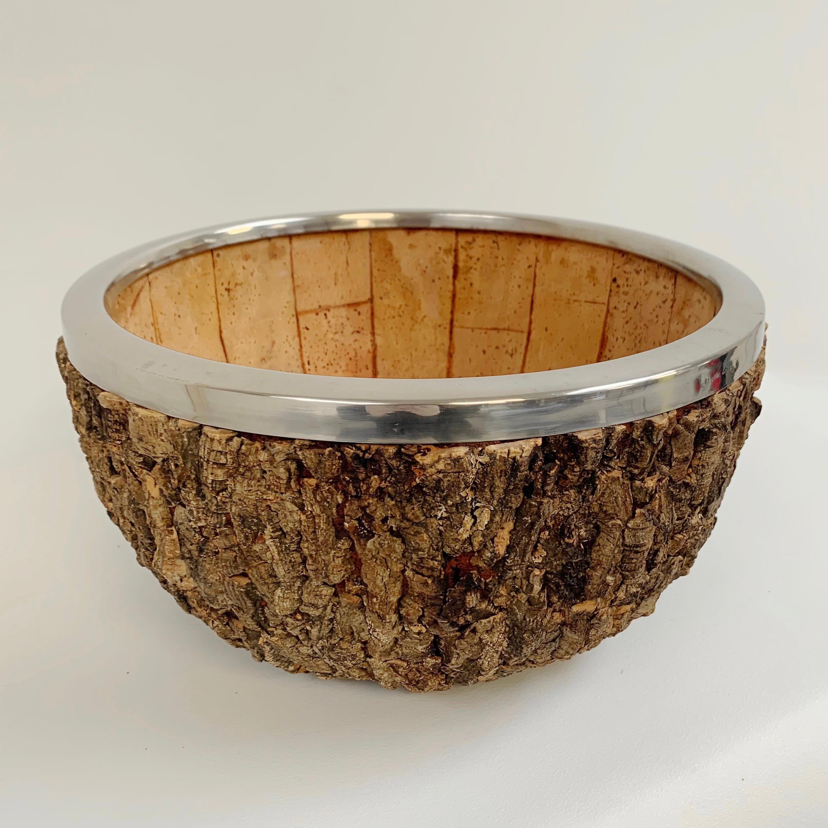 Italian Gabrielle Crespi Signed Large Cork Bowl, circa 1974, Italy. For Sale
