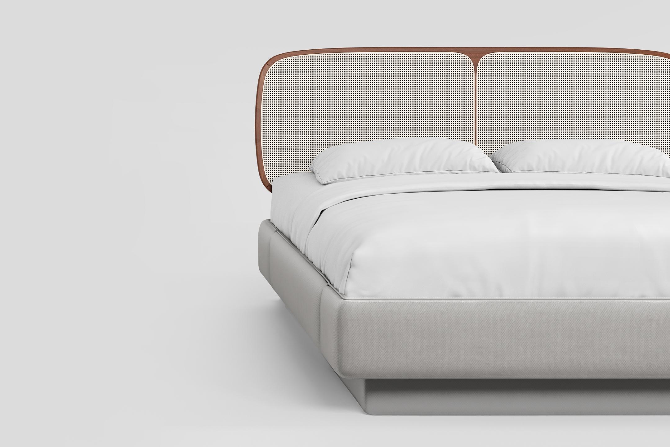 Moderne Tête de lit « Gabrielelle » en bois naturel et paille en vente