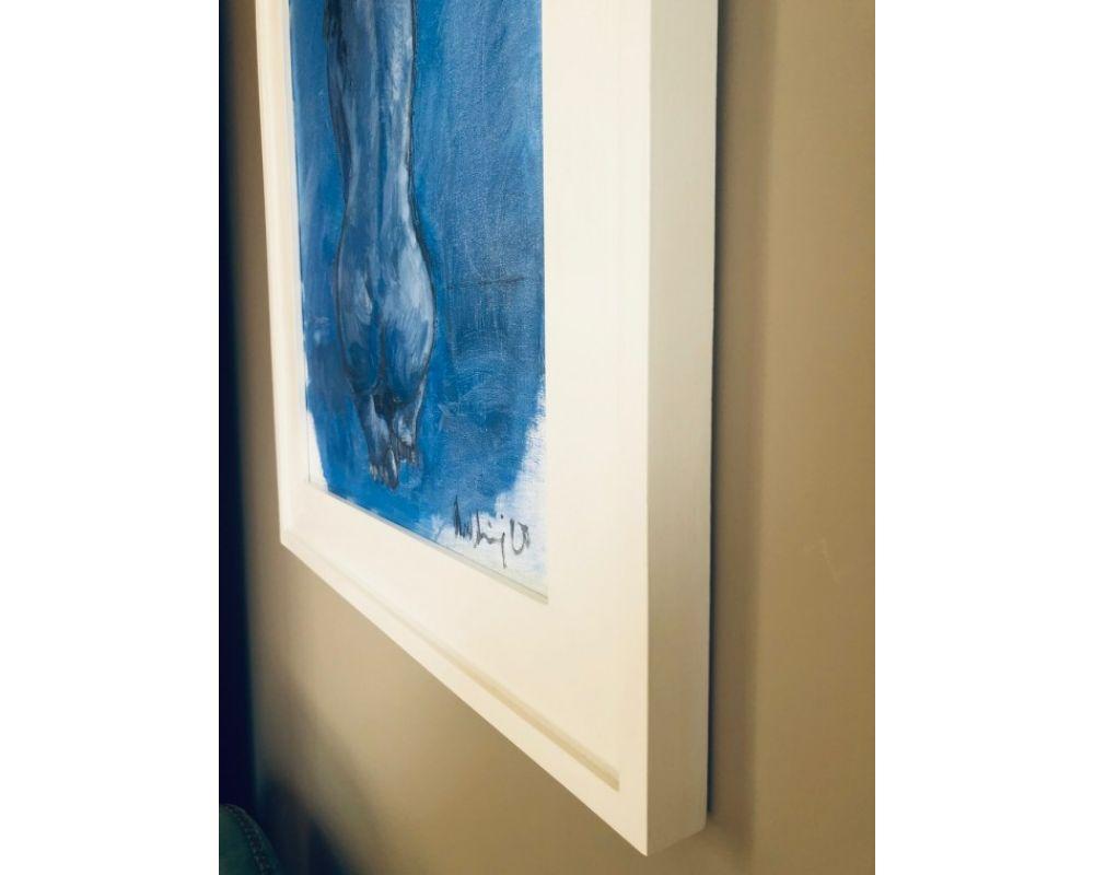 Blue Nude with Oil on Linen Canvas, Original Painting, Nude, Female For Sale 1