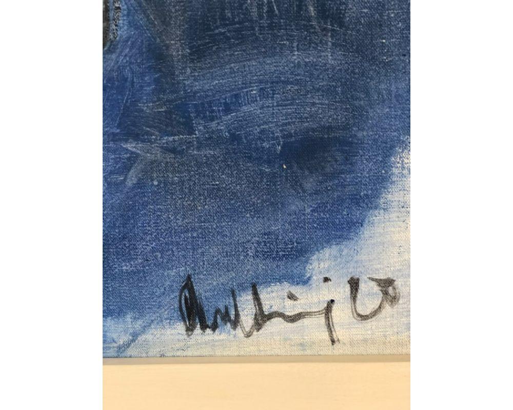 Nu bleu avec huile sur toile de lin, peinture originale, Nu, Femme - Bleu Abstract Painting par Gabrielle Moulding
