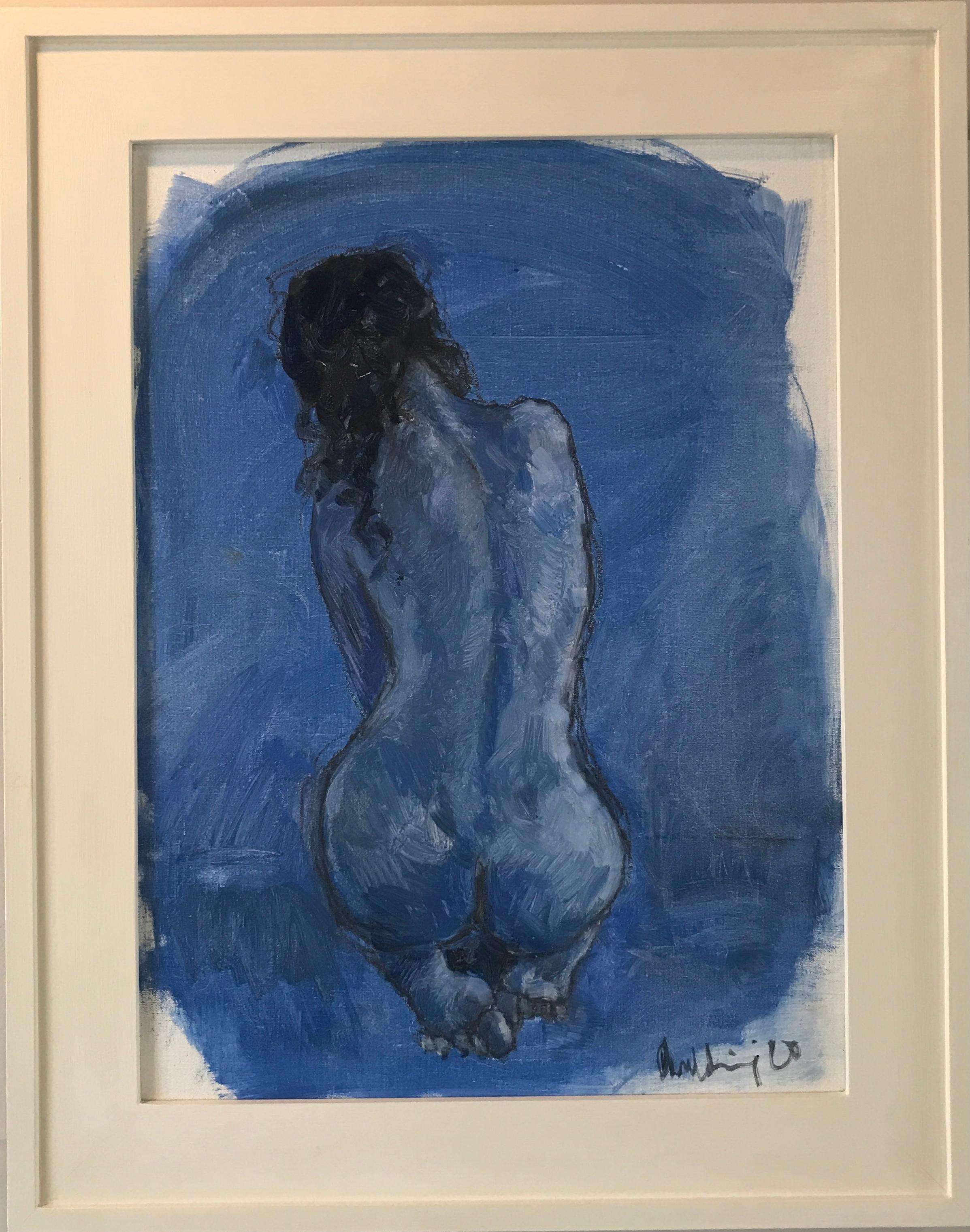 Gabrielle Moulding Abstract Painting - Blue Nude with Oil on Linen Canvas, Original Painting, Nude, Female