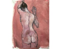 Nude in Rose with Oil Paint on Linen, Painting by Gabrielle Moulding