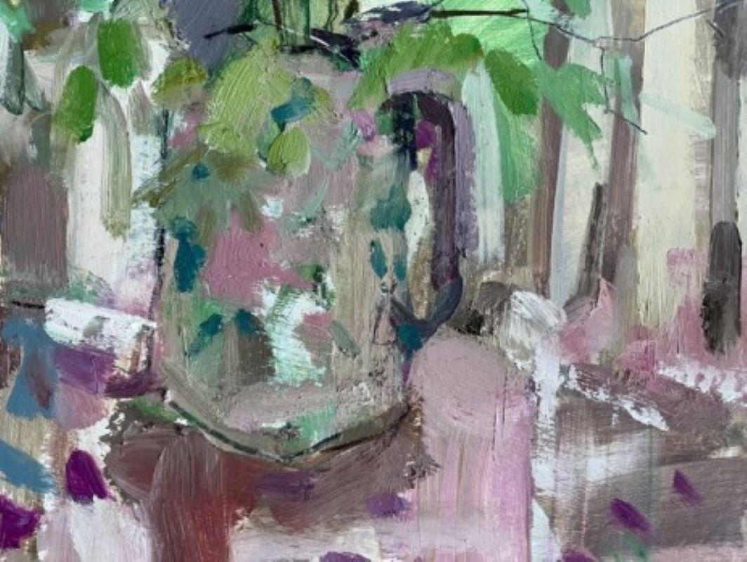 Stillleben mit wilden Blumen, Original-Blumengemälde, abstraktes Gemälde (Grau), Abstract Painting, von Gabrielle Moulding