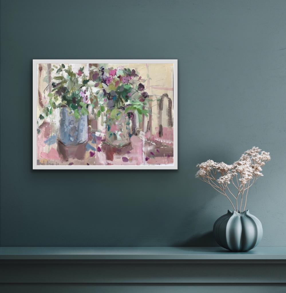 Stillleben mit wilden Blumen, Original-Blumengemälde, abstraktes Gemälde im Angebot 1