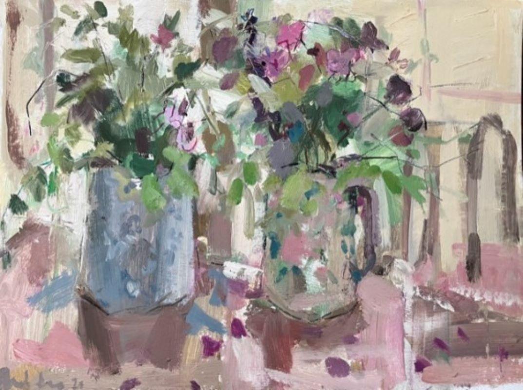 Gabrielle Moulding Abstract Painting - Still life with wild flowers, original floral painting, abstract painting