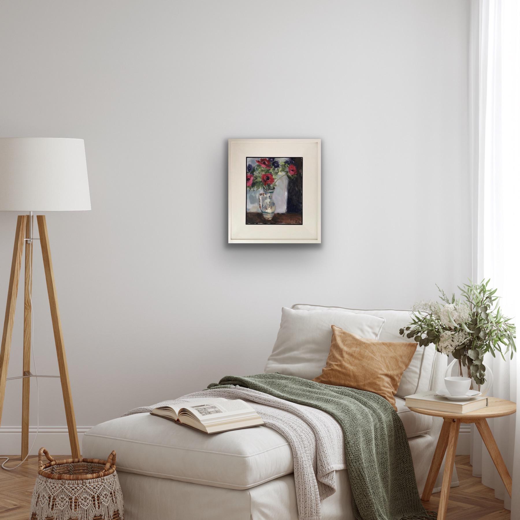 Jarrón de anémonas, Pintura original, Arte interior, Flores, Naturaleza muerta en venta 6